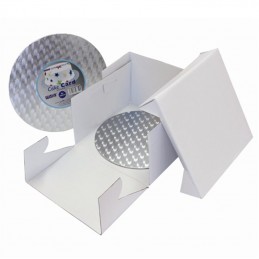 CAJA TARTA BLANCA 20.3 CM. + BASE REDONDA PLATA GROSOR 3 MM. PME ( BCR865 )